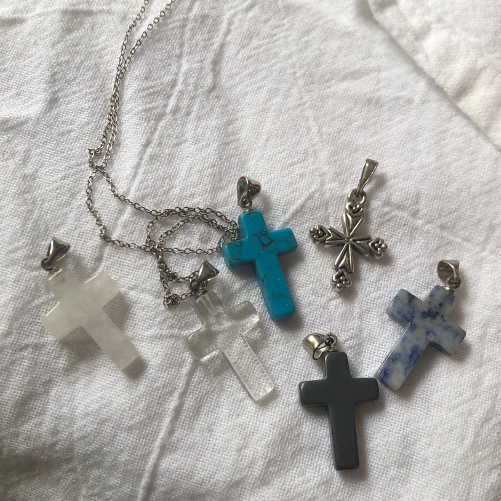 Cross necklace with extra cross charms